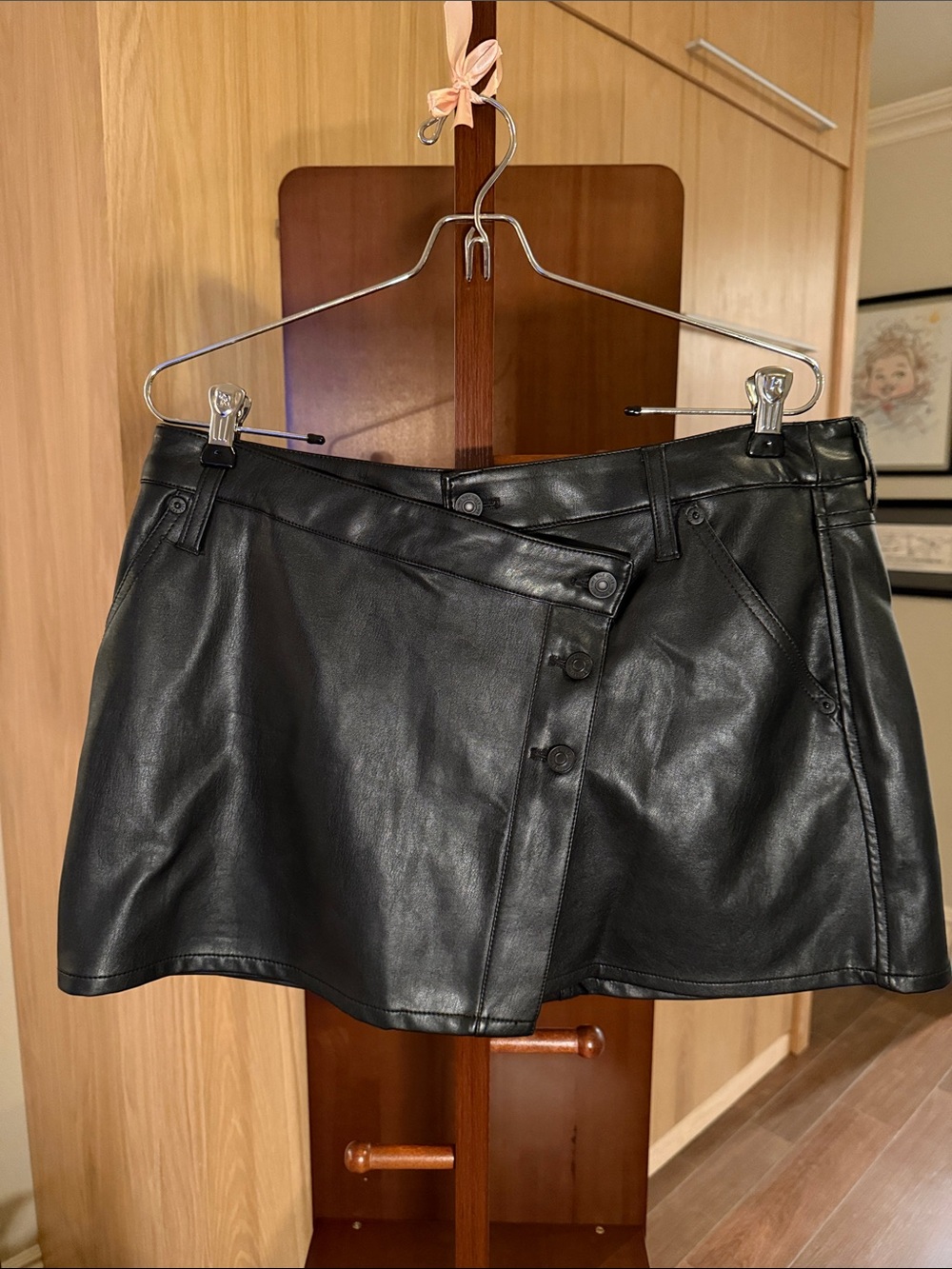 We The Free Black Faux Leather Button-Front Mini Skirt